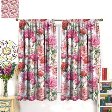 Imagem de Cortina de janela blackout de flores em aquarela, estampa floral vitoriana, estilo de pintura com peônia, para quarto, sala de estar, estúdio, dormitório, cortina de janela, 2 painéis 132 x 213 cm