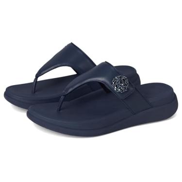 Imagem de FitFlop Sandália feminina F-Mode Go Beadie-Button Adj. Bico plano/pós plataforma, Azul-marinho meia-noite, 40