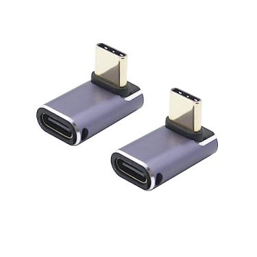 Imagem de Kallaudo Adaptador USB C de ângulo reto 240W, adaptador USB C macho para fêmea de 90 graus, adaptador extensor de dados tipo C 40Gbps 8K com luz LED para dispositivos USB-C, pacote com 2