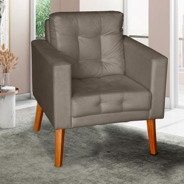 Imagem de Sofá Poltrona Cadeira Decorativa E Descanso Glamour Dubai Com Pés Em Madeira Capuccino