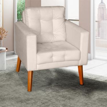 Imagem de Sofá Poltrona Cadeira Decorativa E Descanso Glamour Dubai Com Pés Em Madeira Bege
