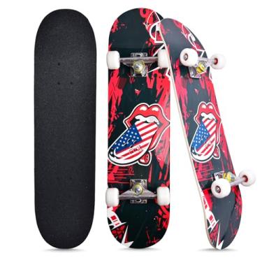 Imagem de Skates para iniciantes, crianças, meninos, meninas e adultos, 78 x 20 cm, bordo de 7 camadas, duplo chute côncavo, fascinante legal, sólido e durável (Rockwave)