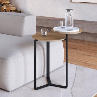 Imagem de Mesa de Centro Dois Tampos Chanfrado Orgânica Pé Metal Complementos - 