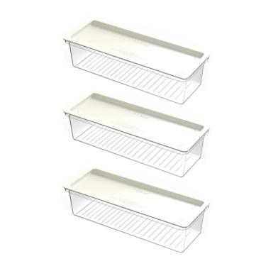 Imagem de DimyFew 3 x Organizador de recipientes transparentes para armazenamento de espaguete, empilhável, suporte longo para macarrão, versátil, Tampa Branca