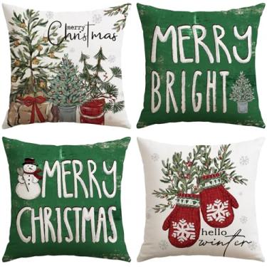 Imagem de OTOSTAR Conjunto de 4 capas de travesseiro de Natal 45,7 x 45,7 cm, luvas de boneco de neve, capas de almofada, decoração para sofá, sofá, casa, (luvas)