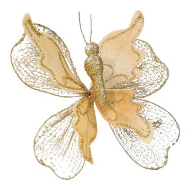 Imagem de rockible Ornamento de árvore de fundo de borboleta falsa para pendurar, decoração de parede para decoração de quarto de feriado do dia dos namorados e noivado, Ouro