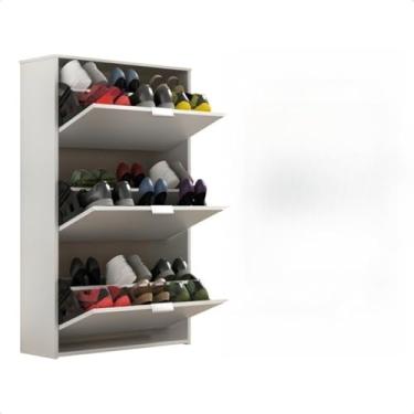 Imagem de Sapateira Organizadora 3 Portas Armário Multiuso para Hall Entrada Quarto Sala Estante Moderna(Branco)