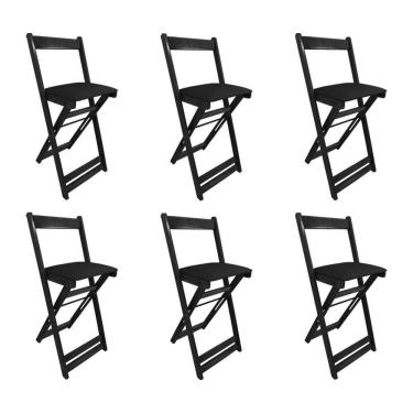 Imagem de Kit 6 Cadeiras Bistro Dobrável De Madeira Estofada Preta - Preto