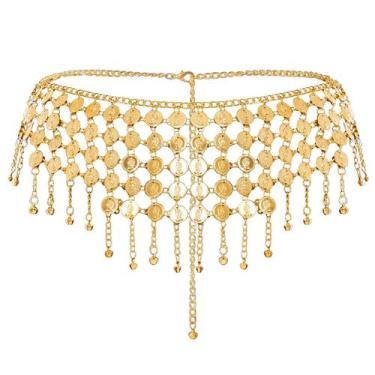 Imagem de Lenço de quadril Belly Dance Topbuti Gold 110 cm ajustável