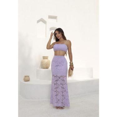 Imagem de Conjunto Festa Saia Longa e Top em Renda - luh may, Lilás, P