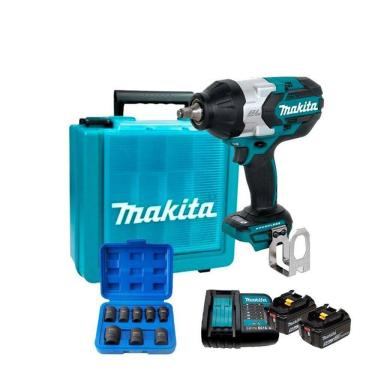 Imagem de Chave Impacto Makita DTW1002Z 18V + Kit 2 Bat. 5Ah + Soquete