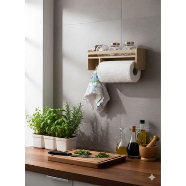 Imagem de Porta tempero cozinha suporte organizador parede de madeira pequeno - 
