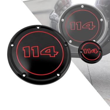 Imagem de HDBUBALUS Motocicleta CNC 5 Furos Derby Cover Timer Timing Cover para Harley Softail 114 117 Street Bob Fat Bob Low Rider Fat Boy Heritage Classic Breakout (número preto com vermelho)