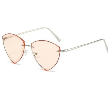 Imagem de HPIRME Óculos de sol vintage sem aro, feminino, masculino, luxuoso, sem armação, UV400, feminino (prata-marrom claro)