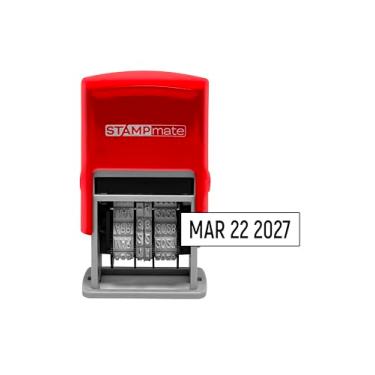 Imagem de Carimbo de data com autotinta – Mês ajustável, dia, ano – para organização do escritório, envio, recebimento e etiquetas de validade, impressão de 1/10.2 cm × 1-¼" (VERMELHO)