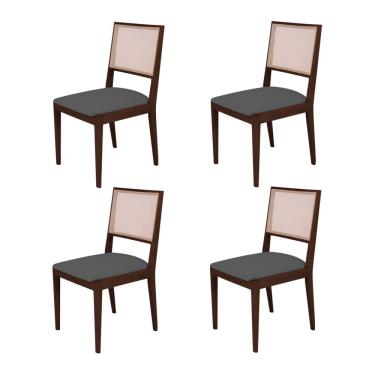 Imagem de Kit 4 Cadeiras De Jantar Suellen Em Madeira E Mdf Castanho Linho Cinza Grafite