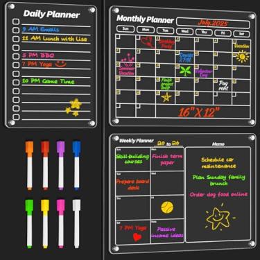 Imagem de FINDMAG Quadro magnético de acrílico apagável a seco para geladeira, quadro branco para parede, conjunto de 3 quadros magnéticos transparentes apagáveis a seco para planejador de menu diário semanal