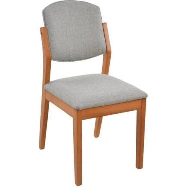 Imagem de Cadeira Jantar Isadora Madeira Maciça Amêndoa Estofado Linho Cinza Cla