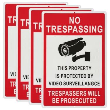 Imagem de Placa de metal de propriedade privada de vigilância por vídeo sem Tresspassing - Alumínio resistente de 0,9 mm de 0,9 mm, material reflexivo EGP 3M, protegido contra UV, resistente ao desbotamento