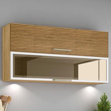 Imagem de Armário 2 Basculante C/ Vidro 120 Cm Lapis Freijó Ripado Supremo