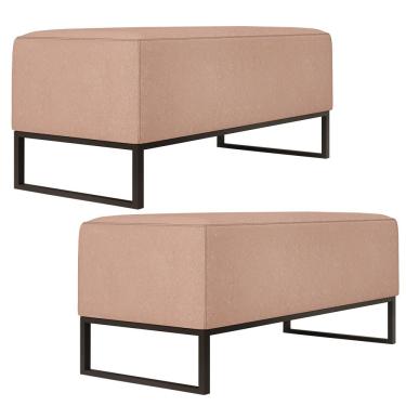 Imagem de Kit 02 Puffs Decorativo Para Sala de Estar Cléo W01 Base de Ferro 90 cm Linho Rosê - Lyam Decor