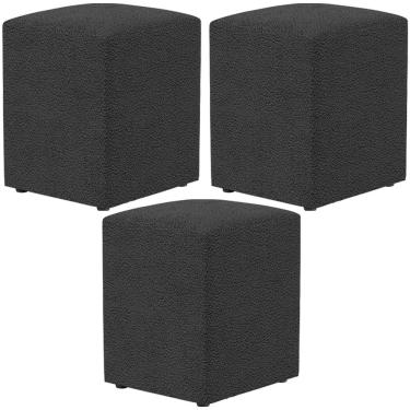 Imagem de Kit 03 Puffs Quadrado Decorativo L02 Bouclê Preto - Lyam Decor