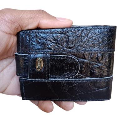 Imagem de Carteira Masculina de Couro Legítimo Preta com Fecho em Botão Porta Ca