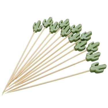 Imagem de Hitefu 100 palitos de cacto, espetos de aperitivo de bambu de 12,7 cm para festas tropicais e enfeite de frutas