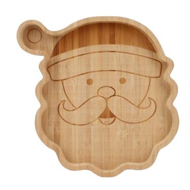 Imagem de Luqeeg Pratos de servir de Natal, bandeja de Natal de madeira, coleção de pratos de Papai Noel, prato decorativo fofo, decoração de férias, decoração de casa para sobremesa, armazenamento de joias