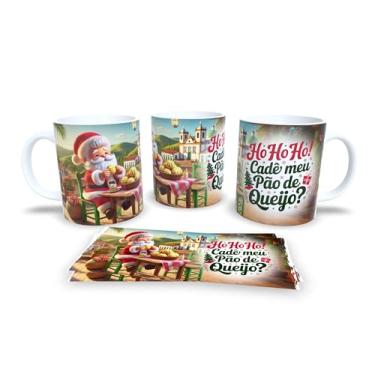 Imagem de Caneca de Natal com Papai Noel Surfista, Porcelana Branca, Tema Tropical, Decoração Praiana de Natal (19985)