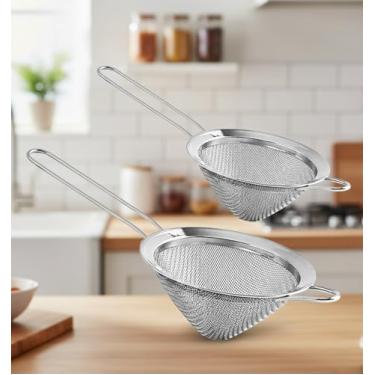 Imagem de Coador de malha fina de aço inoxidável 304 para cozinha - peneiras para alimentos, chá, arroz, óleo, macarrão, frutas, vegetais - à prova de ferrugem, fácil de limpar coador de bebidas 3,2/4,8