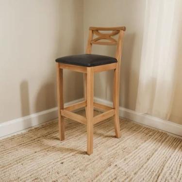 Imagem de Banqueta Para Cozinha Madeira Maciça Estofada Amêndoa-preto