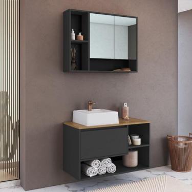 Imagem de Conjunto para Banheiro Gabinete Suspenso 80cm com Cuba e Espelheira Ba