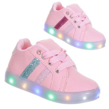 Imagem de Tenis Led Luz pisca Feminino infantil Rosa Color PC032, 22, Rosa, Verd