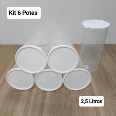 Imagem de Kit 6 Potes Plásticos Redondos e Transparentes 2,5 litros Cozinha Orga