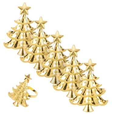 Imagem de Conjunto de 6 argolas de guardanapo decorativas de liga de zinco para árvore de Natal, porta-mesa festiva para festas de Natal, presilhas elegantes