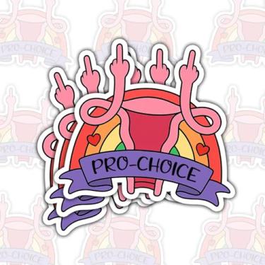 Imagem de 3 peças de adesivos feministas Pro Choice, design arrojado de útero e arco-íris com gráfico de dedo médio, decalques de vinil dos direitos das mulheres e empoderamento para laptop, garrafa de água