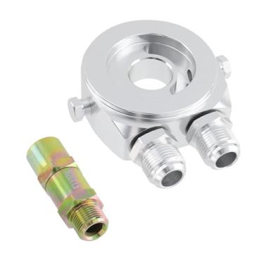 Imagem de Modengzhe 1 peça adaptador sanduíche filtro refrigerador de óleo, adaptador universal de liga de alumínio AN10 filtro termostato adaptador de remetente de óleo, prata