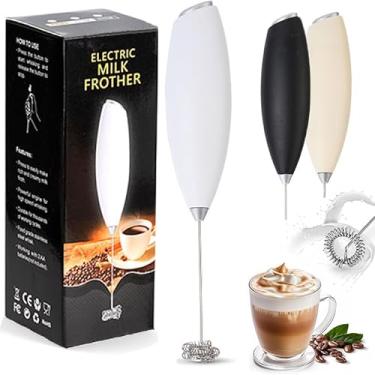 Imagem de Poderoso espumador de leite portátil, mini espuma de leite, com motor potente para café, lattes, cappuccino, frappe, matcha, chocolate quente (branco)