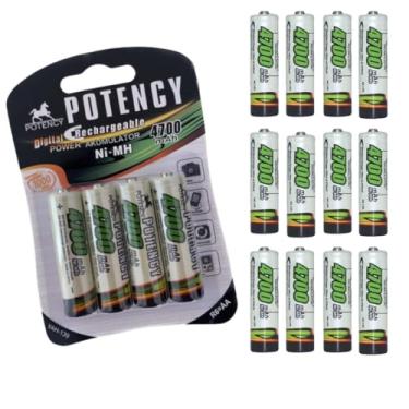 Imagem de Potency Pilhas AA Recarregáveis Ni-MH 4700mAh, Pack com 4 Unidades, Alta Performance, 1000 Ciclos de Recarga, Compatível com Controles, Mouses, Câmeras e Lanternas
