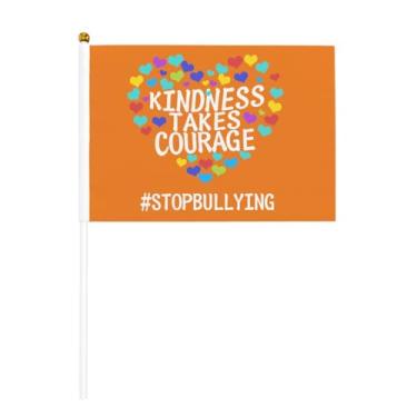 Imagem de Unity Day - Kindness Takes Courage Anti Bullying Bandeiras Laranja Mini Bandeira Portátil Pequenas Bandeiras de Mesa de Seis Peças 14 x 21 cm com Mastro para Festivais Eventos Festas