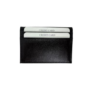 Imagem de Carteira minimalista fina para homens e mulheres - carteiras de couro premium com bolso frontal com 6 compartimentos para cartão e 4 janelas para identidade, Preto, Carteira de couro masculina