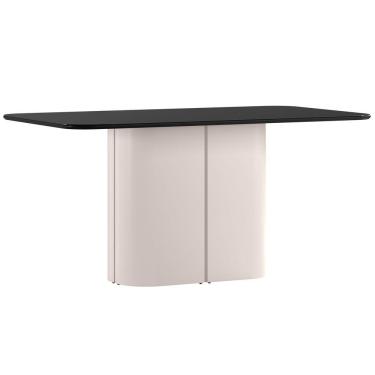 Imagem de Mesa De Jantar Para 8 Lugares 180cm Tampo Mdf Com Vidro Serena Off White/preto - New Ceval