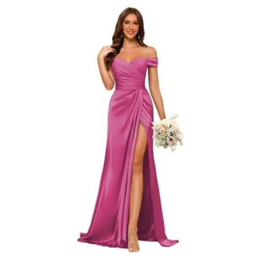 Imagem de Vestido de dama de honra Dessiny Mulberry Mermaid Satin Off Shoulder