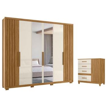 Imagem de Guarda Roupa Casal Araguaia E Cômoda Vênus Freijó Off White Com Espelho E Pés - Moval