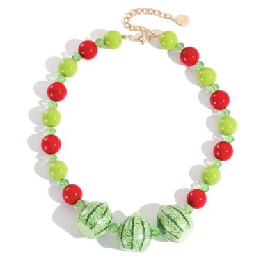 Imagem de Firstmeet Colar de frutas feito à mão com contas de madeira natural e grossa, bijuteria hip hop para mulheres, Plástico, Sem Pedra Preciosa