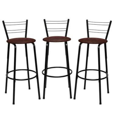 Imagem de Banqueta Altas Flórida Estrutura Preta 70cm Para Balcão Cozinha, Bar, Bistrô, Americano Kit 03 Unidades - Itagold (Marrom Claro)