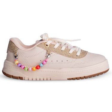 Imagem de Tênis Infantil Menina Kidy K360 Estiloso Respitec Marfim Leve Confortável Respirável Antiderrapante