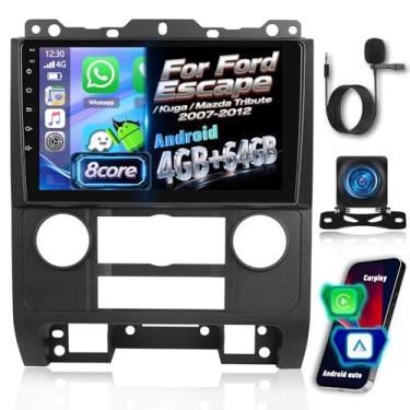 Imagem de [8 núcleos 4+64] Qualcomm rádio automotivo para Ford Escape Kuga Mazda Tribute 2007-2012, tela sensível ao toque estéreo de 9 polegadas com Carplay e Android Auto, GPS, WiFi, Bluetooth, SWC, FM/RDS