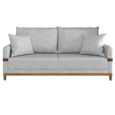 Imagem de Sofá 3 Lugares 2m Living C/Almofadas Pés Madeira Linho Cinza Kazu